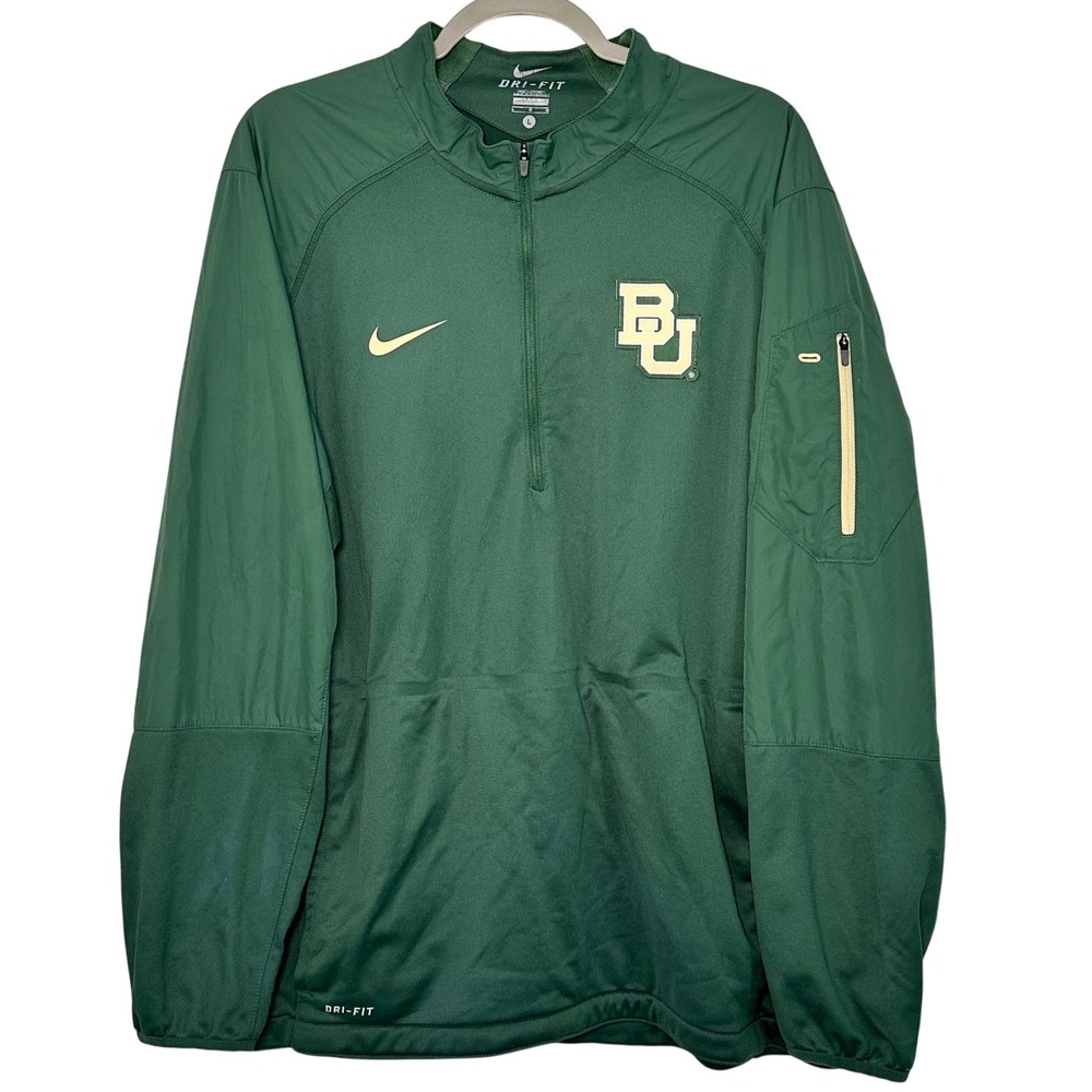 Nike Dri-FIT Womens Large Baylor Bears Half Zip Pullover Jacket Green‎ Logo